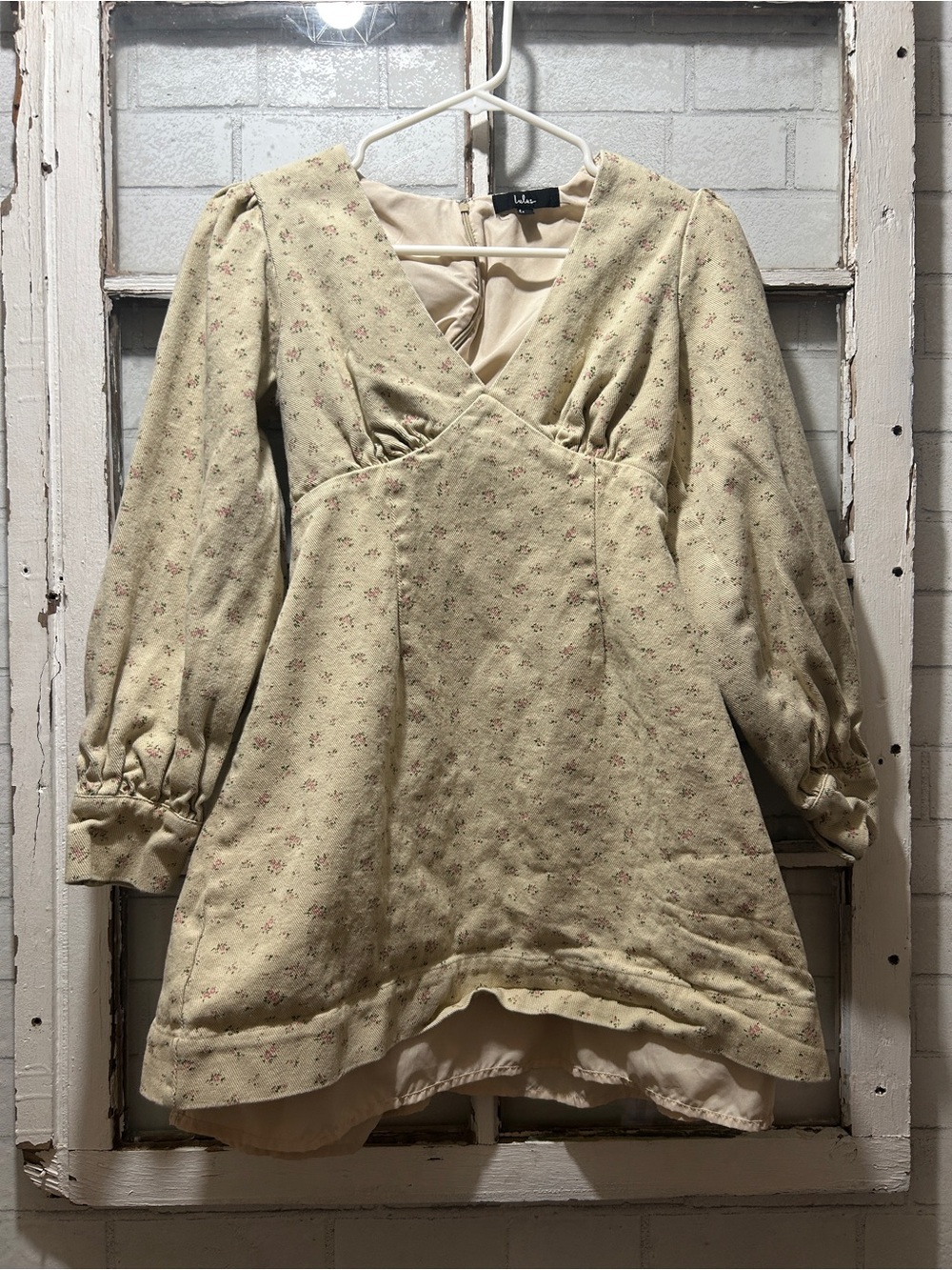 Lulus Corduroy Floral Mini Dress - Cream/Pink Long Sleeve